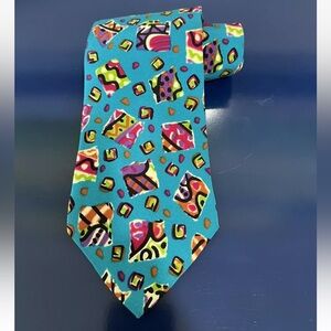 Missoni Cravatte Geometric Abstract Silk Tie Blue Purple Green Italy Vintage 80s